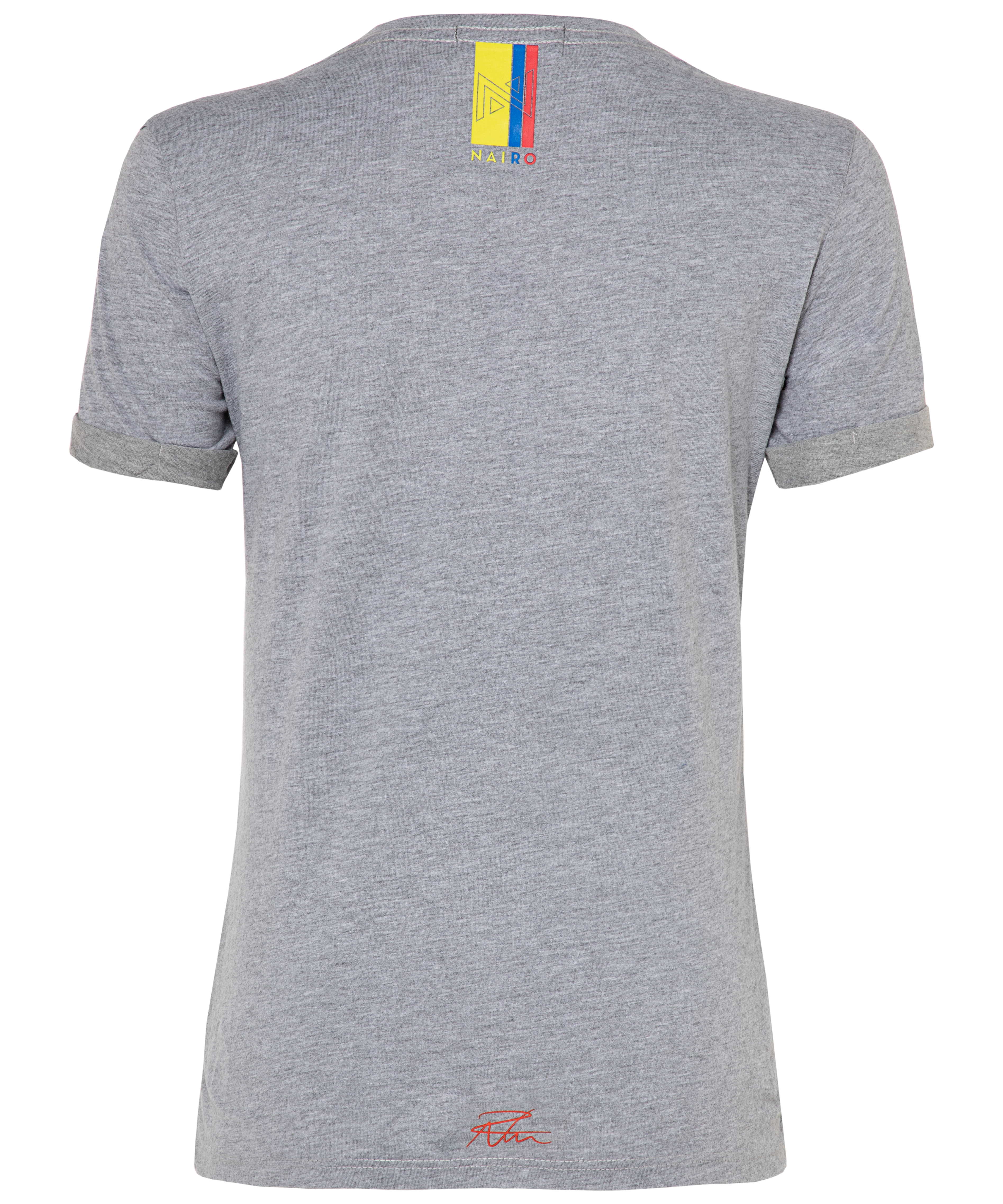 CAMSIETA CUELLO REDONDO GRIS LOGO NARANJA