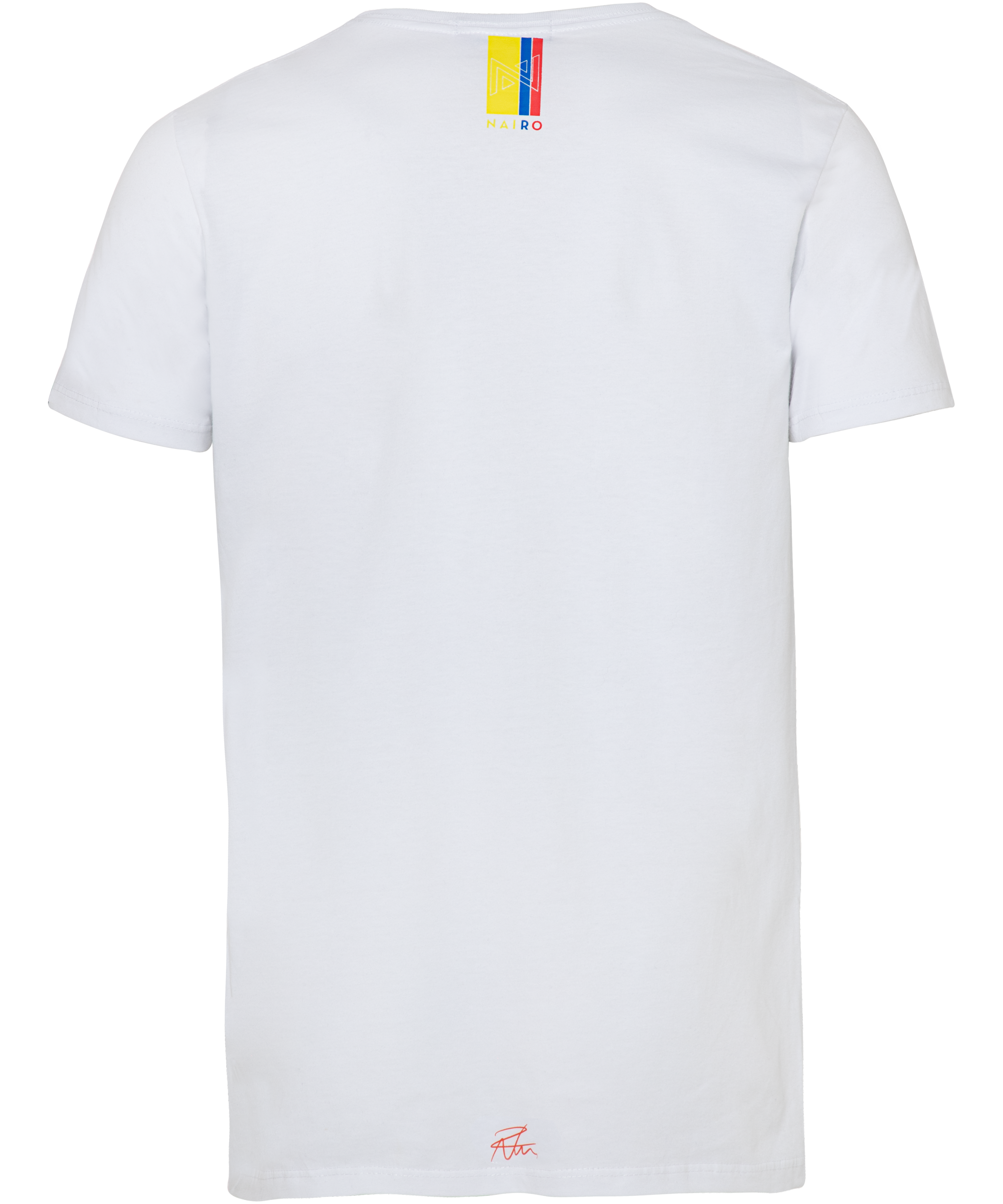 CAMSIETA CUELLO REDONDO BLANCA LOGO NARANJA