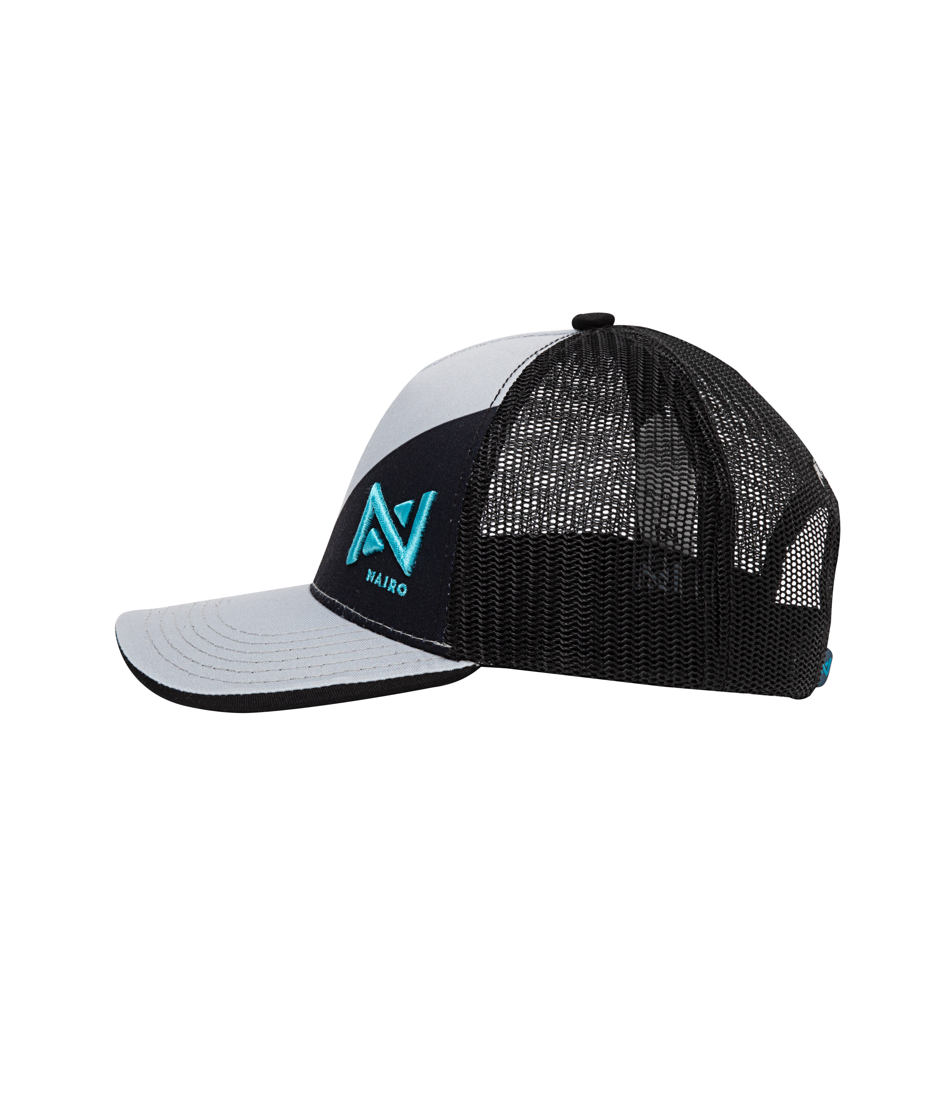 GORRA MALLA GRIS LOGO AZUL